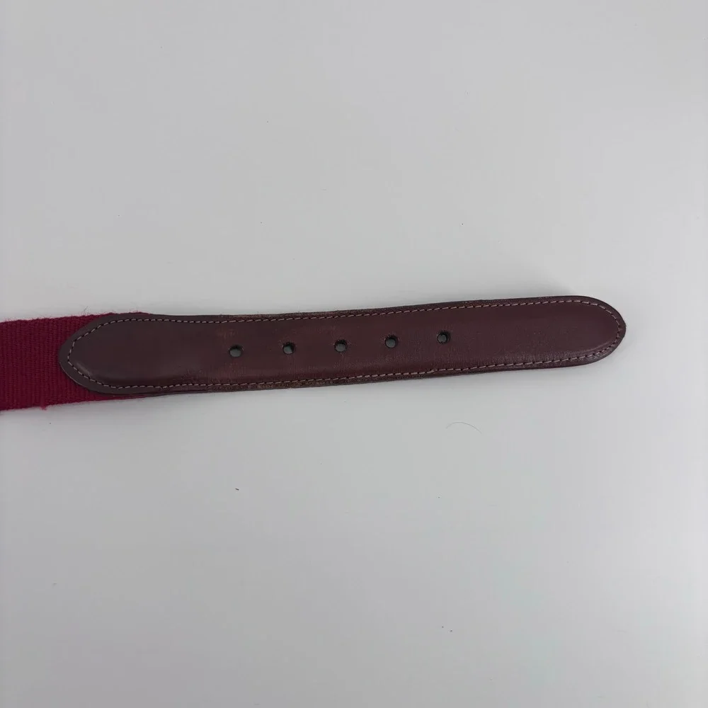 Torino Leather Trim Canvas Webbing Belt Mens 34 Burgundy Brass Buckle *FLAW